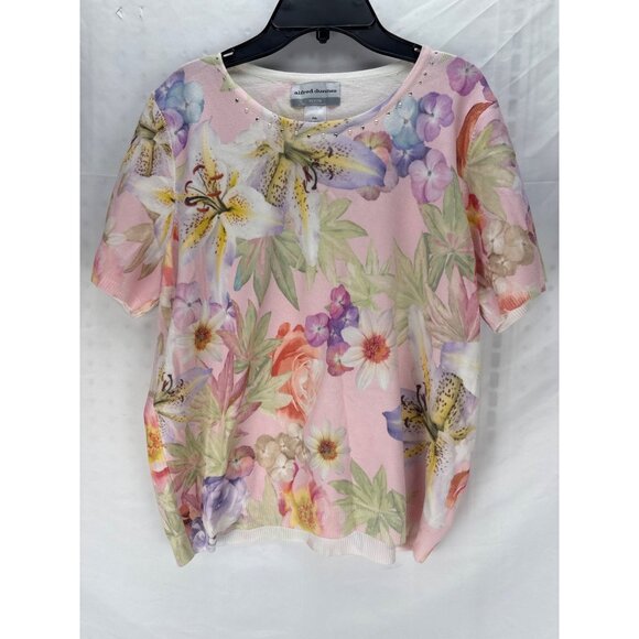 Alfred Dunner Petite Floral Short Sleeve Blouse Pink Multicolor Top PXL Feminine - Picture 1 of 8